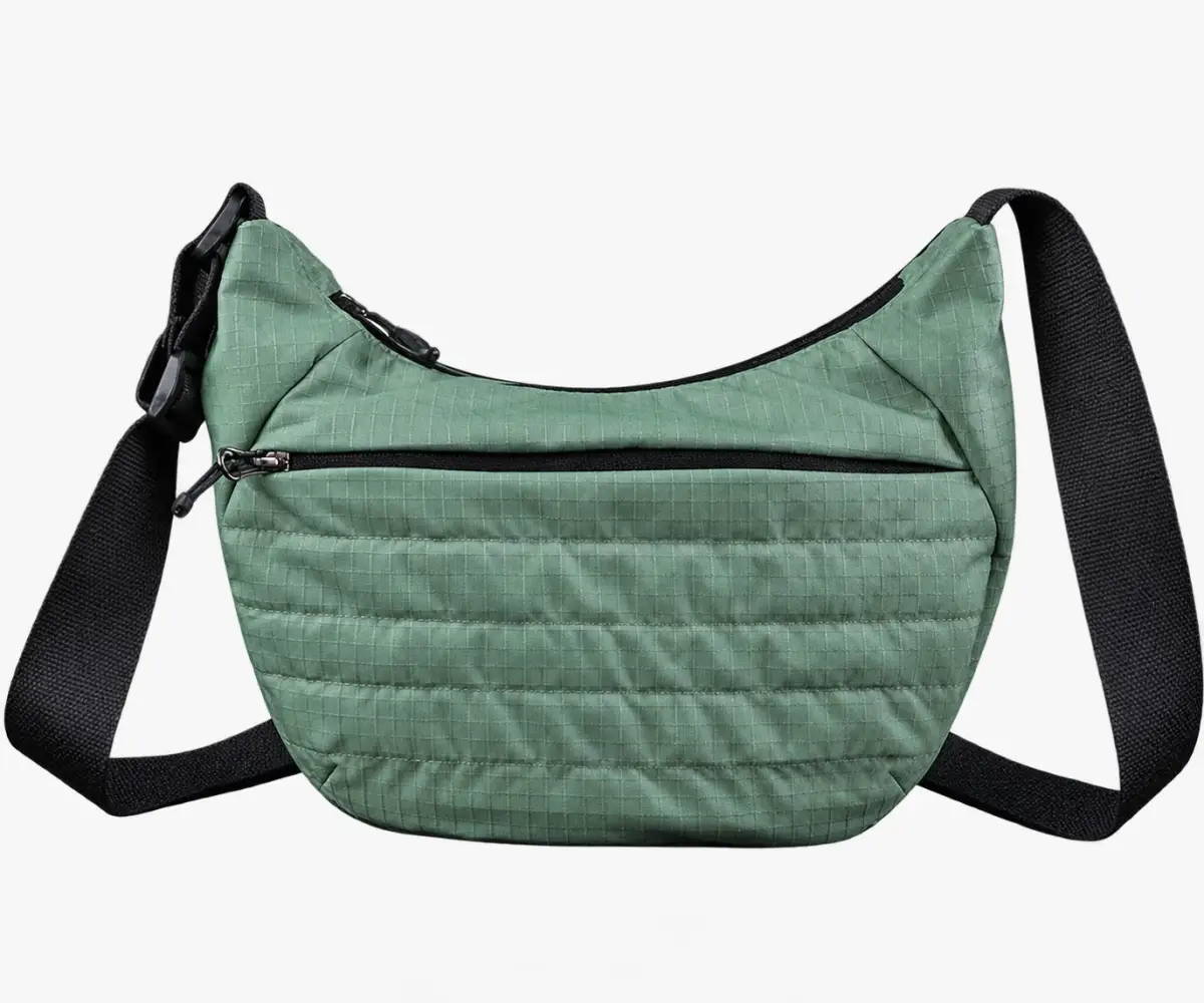 Sage green quilted sling bag