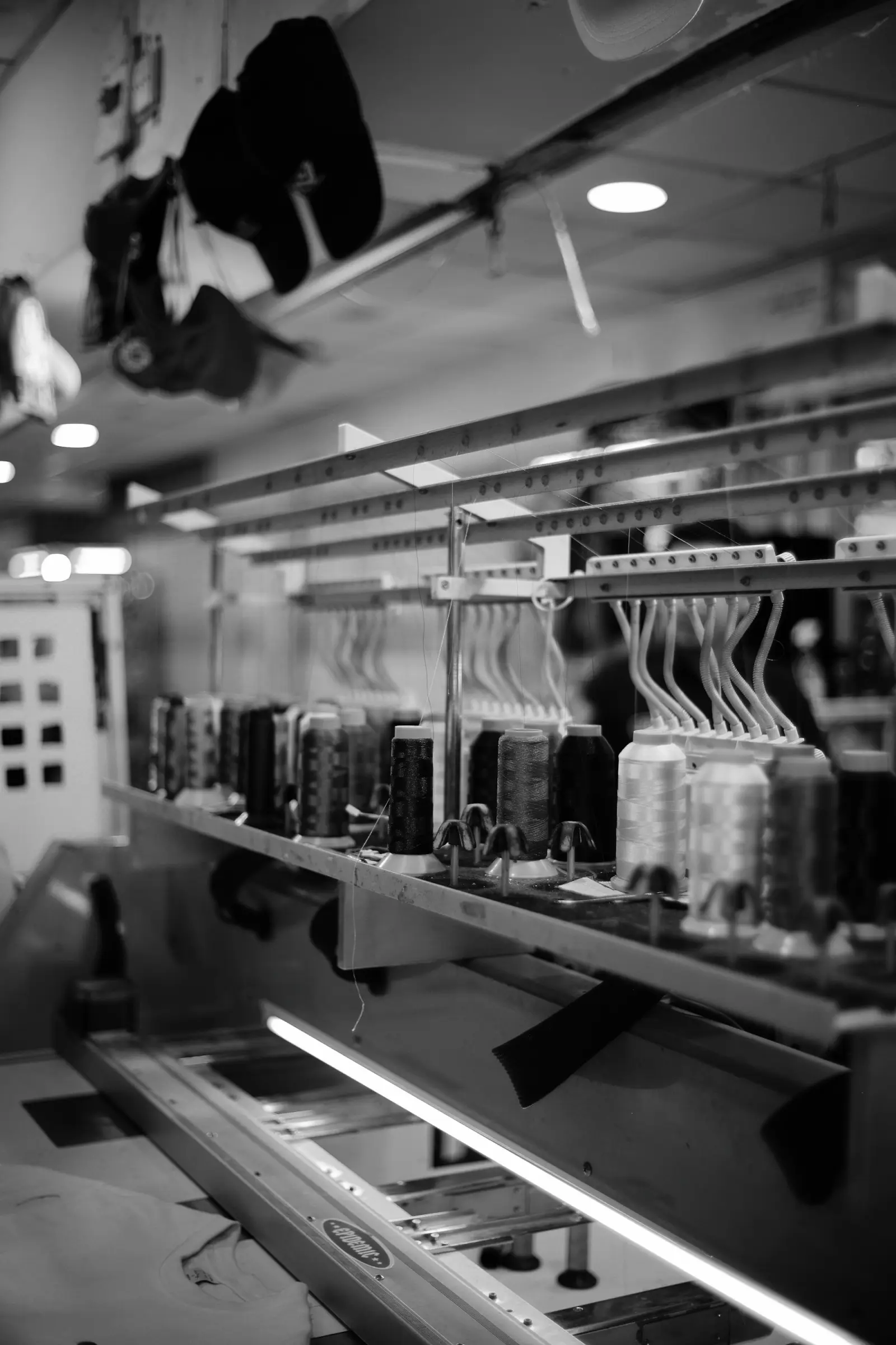 Rows of embroidery heads in production